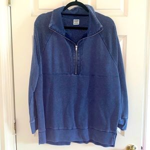 Medium Blue Oversized PINK Victorias Secret Quarter Zip Sweatshirt WORN ONCE